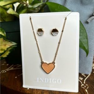 Necklace with Pink Heart Stone Pendant and Earring Set